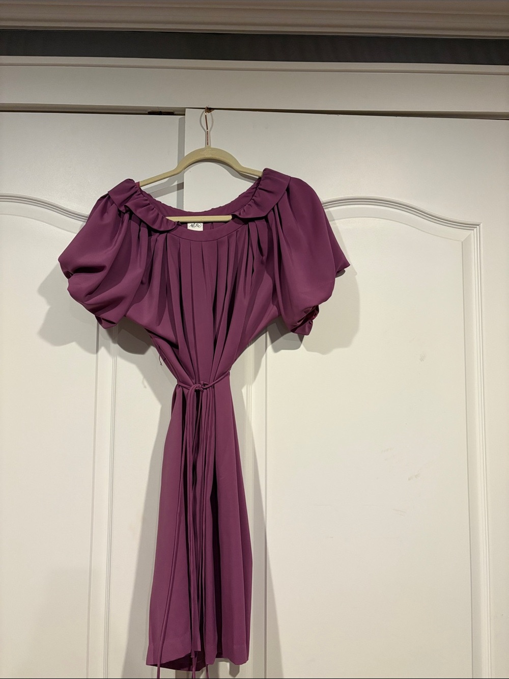 Purple Puff-Sleeve Women's Dress